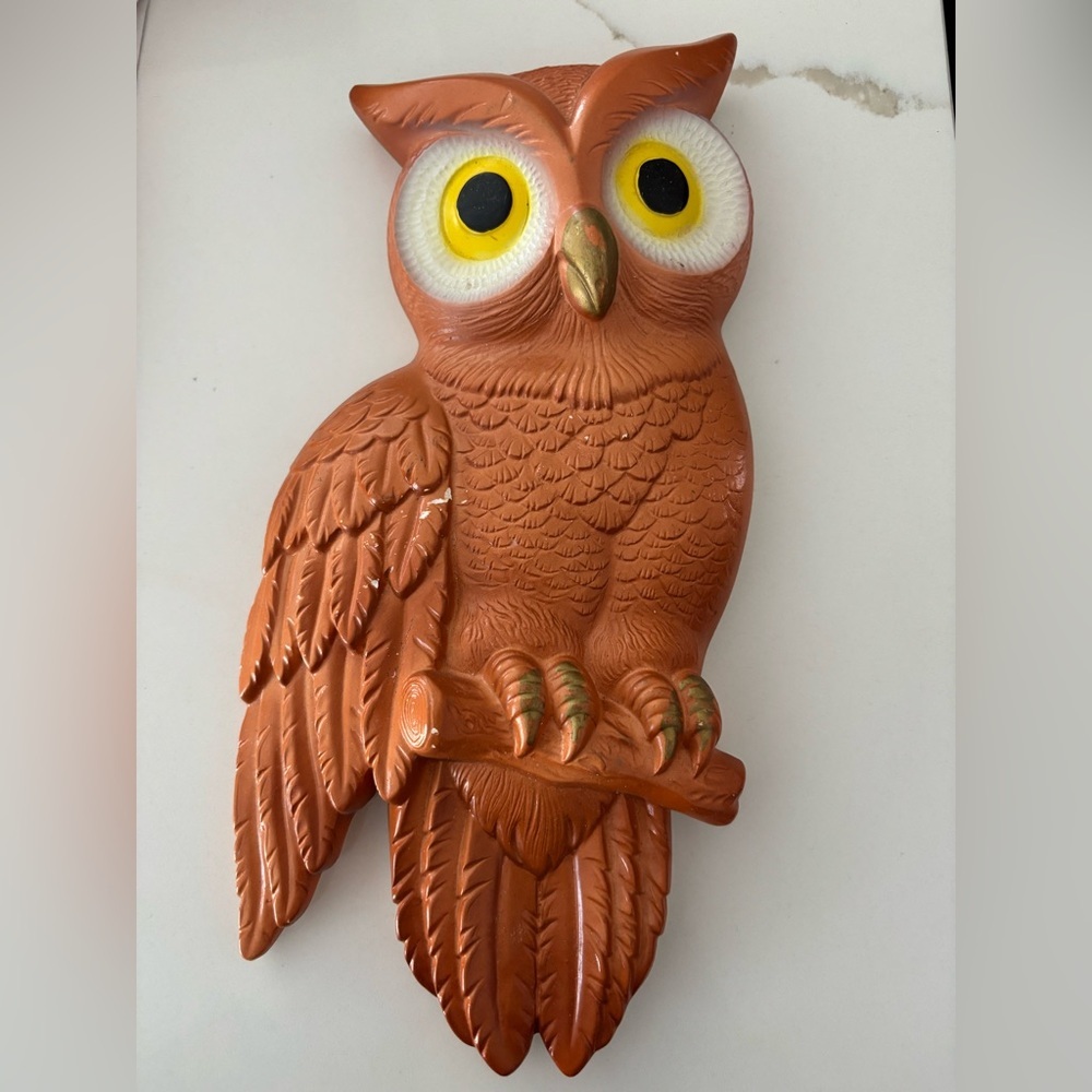 Vintage 1978 Miller Studio Chalkware Owl Brown Yellow Fall Wall Art 70s Decor